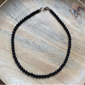 Collier perles Tourmaline noire 6 mm avec perles et fermoir argent